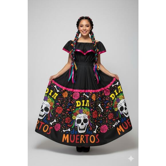 Mexican two piece day of the dead dress mexico todo corazon - Picture 9 of 16